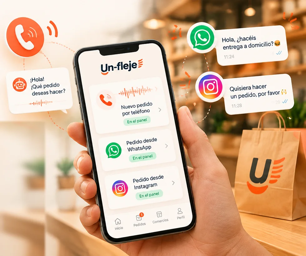La app de Un-fleje recibiendo pedidos por teléfono, WhatsApp e Instagram