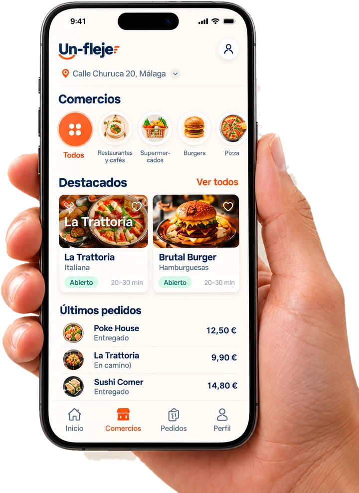 La app de Un-fleje en un móvil sostenido en la mano